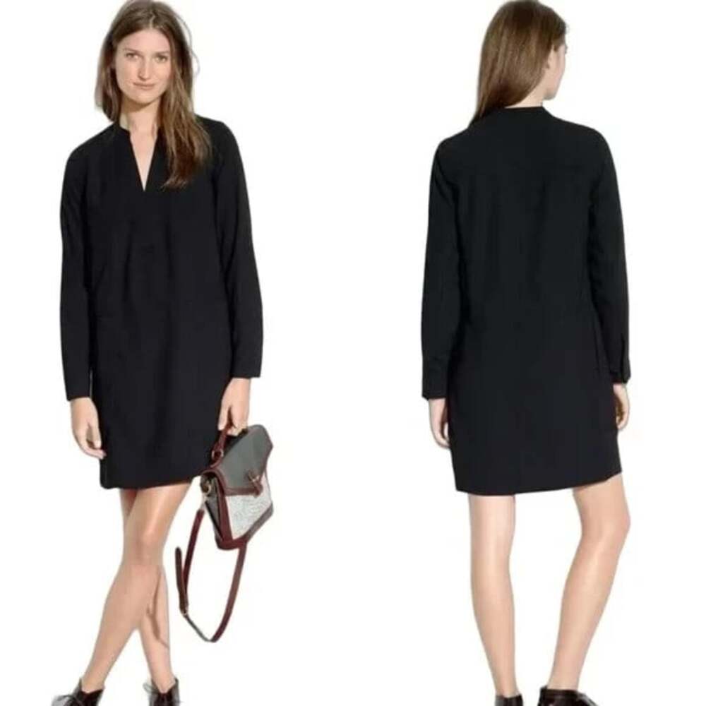Madewell Director Women's Size Small Black Knit V Neck Long Sleeve Shift Dress
